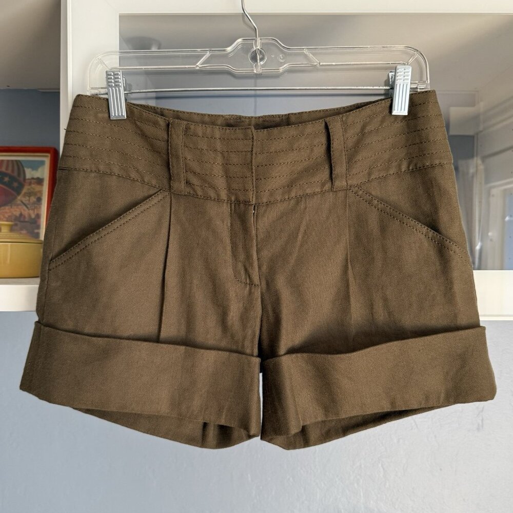 Diane Von Furstenberg Jonah Linen Blend Short Olive Size 4 - Picture 2 of 6